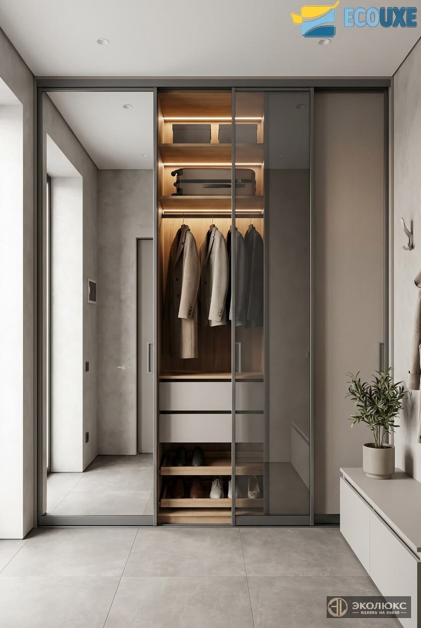 Встроенный шкаф с раздвижными дверями и LED